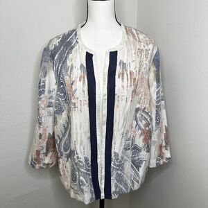 Chico's Watercolor Print Open Jacket Women’s‎ Medium Textured 3/4 Sleeve Size 3